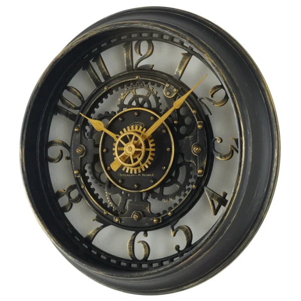 Dehliamart Indoor Round Bronze Cutout Gear Industrial Analog Wall Clock - Image 4