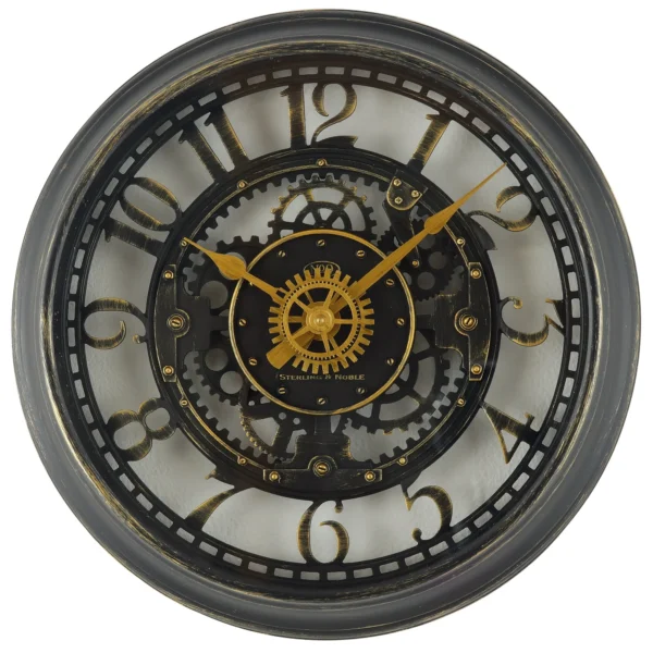 Dehliamart Indoor Round Bronze Cutout Gear Industrial Analog Wall Clock
