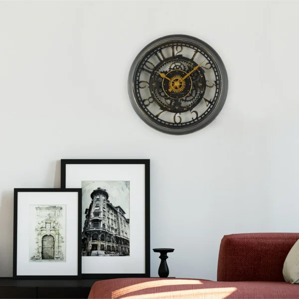 Dehliamart Indoor Round Bronze Cutout Gear Industrial Analog Wall Clock - Image 3